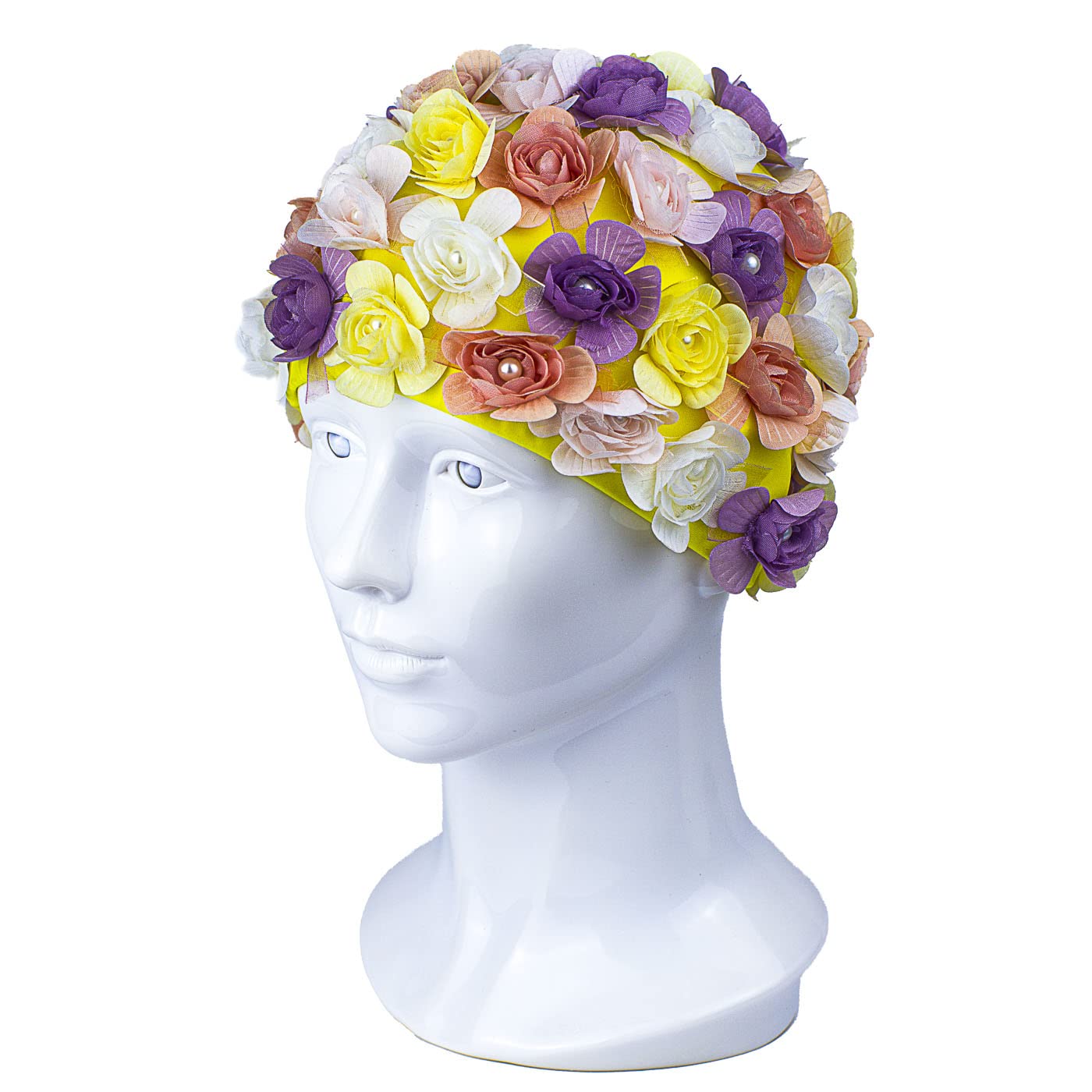 Cuffia Da Nuoto Donna Con Fiori E Strass – Modello Retrò, Morbida In Poliestere E Nylon