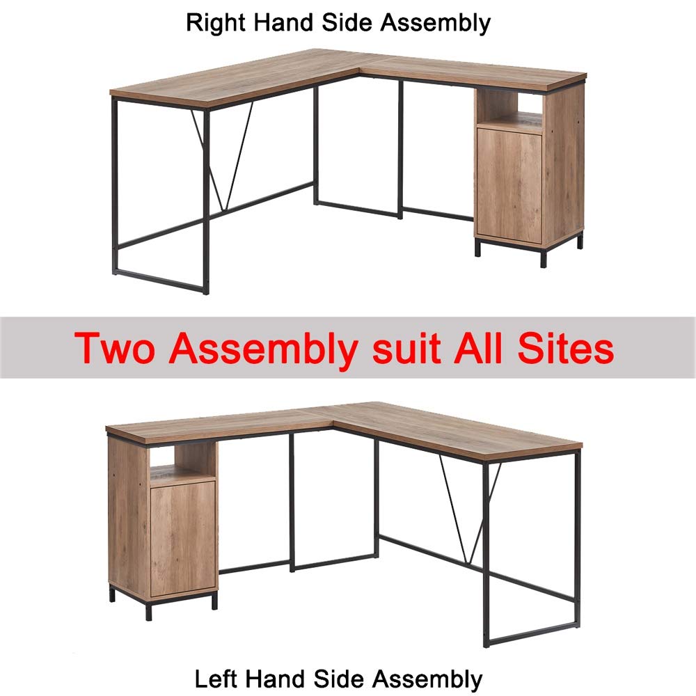 HSH L Shaped Computer Desk, Metal and Wood Rustic Corner Desk
