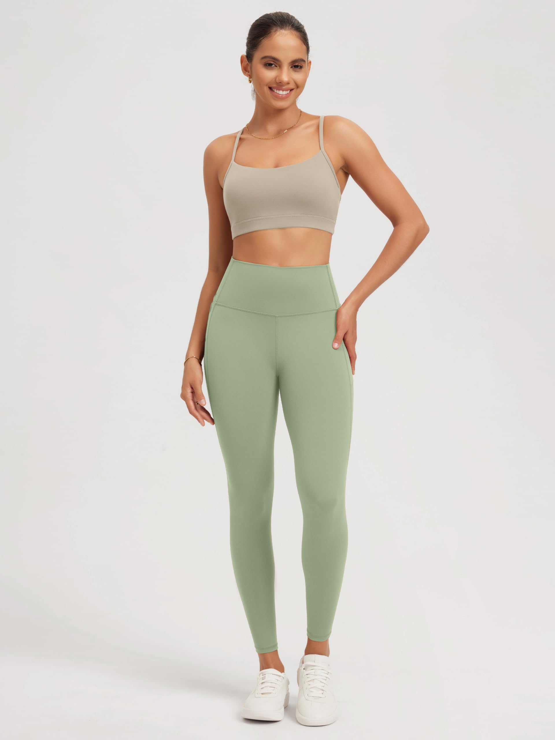 ODODOS Cloud Feeling Y Racerback Sports Bra for Women Wirefree Padded Strappy Yoga Bra: Small Dark Beige