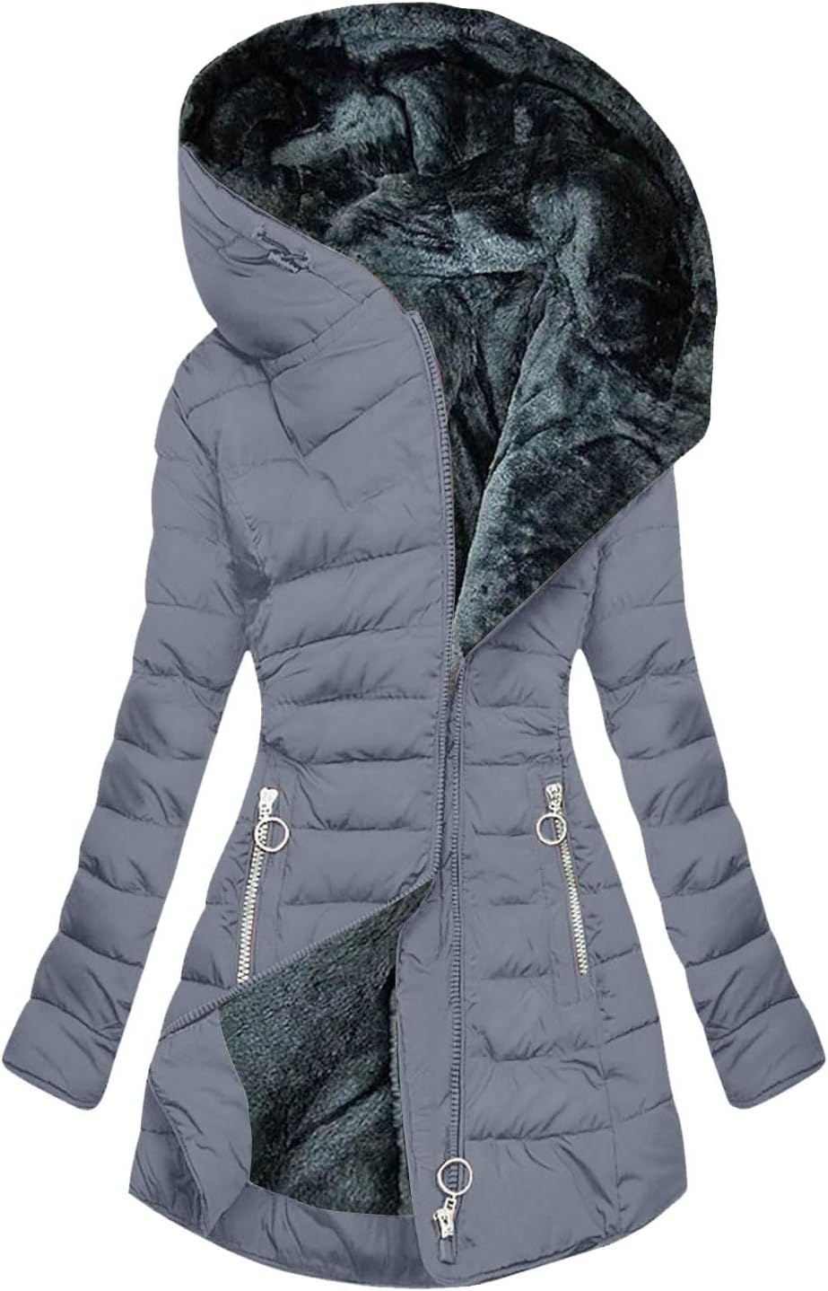 Long Winter Coats for Women Hooded Fleece Lined Zip Up Warm Jacket Thicken Trendy Waterproof Slim Fit Quilted Jackets Clothes
