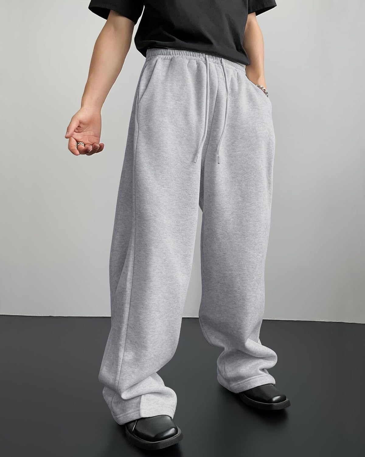 Pillxter Men's Baggy Sweatpants Cotton Fleece Wide Leg Lounge Sweat Pants Drawstring Waist Jogging Pants with Pockets - Image 6