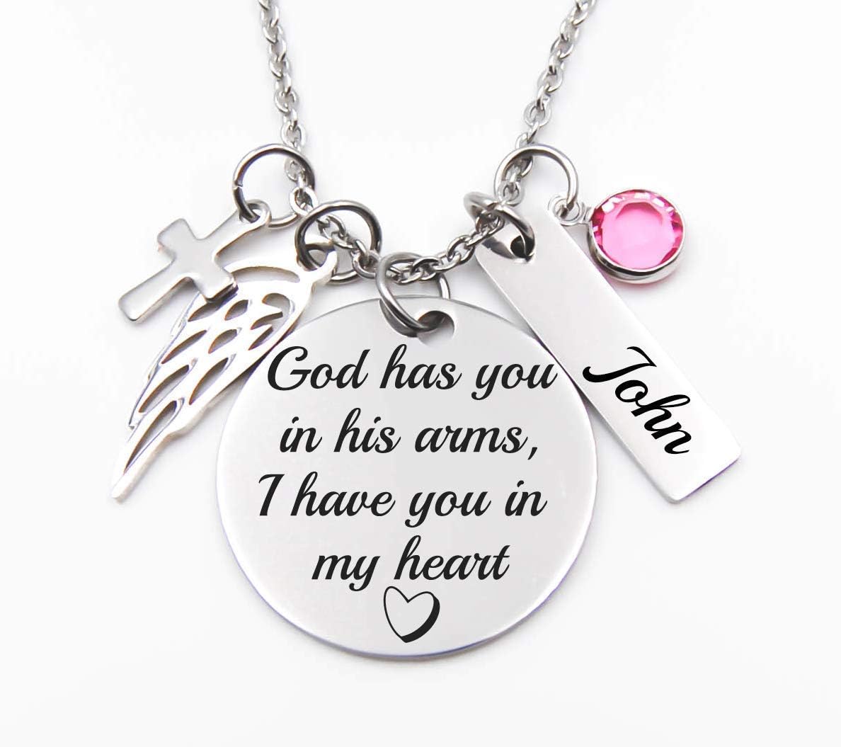 Memorial Jewelry, Stainless Steel Pendant, Necklace, God Has You In His Arms, I Have You In My Heart" Child loss, Loss of Loved One