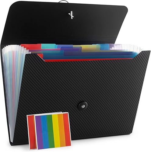 Miniatura 4 de Carpeta de archivos expandible con 13 bolsillos, carpeta de archivo de acordeón para documentos, organizador estético de papel negro para el