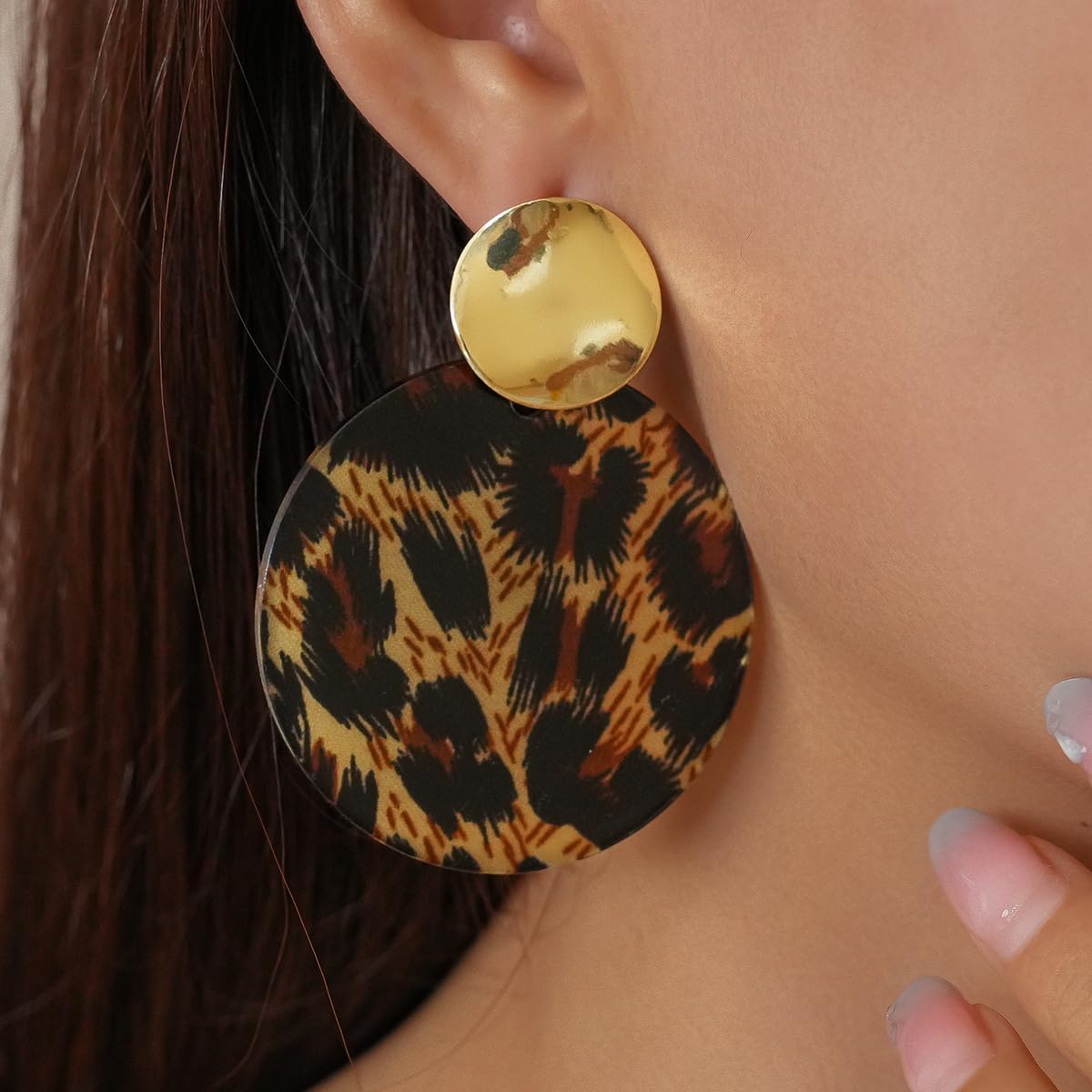 Gold Leopard Print Earrings Vintage Brown Drop Dangle Earring Trendy Geometric Round Cheetah Earrings Animal Print Earring Fashion Jewelry Accessories for Women - Image 2