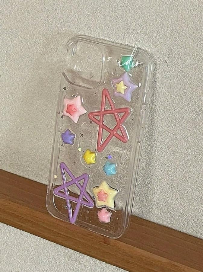 Image of COVERLY for iPhone 12 Pro 3D Luxury Rainbow Resin Star Case,Trendy Translucent Cute Hard Epoxy Art Crystal Clear -Non Yellowing Love Heart Embossed Pearl Princess Cover for Apple iPhone 12 Pro