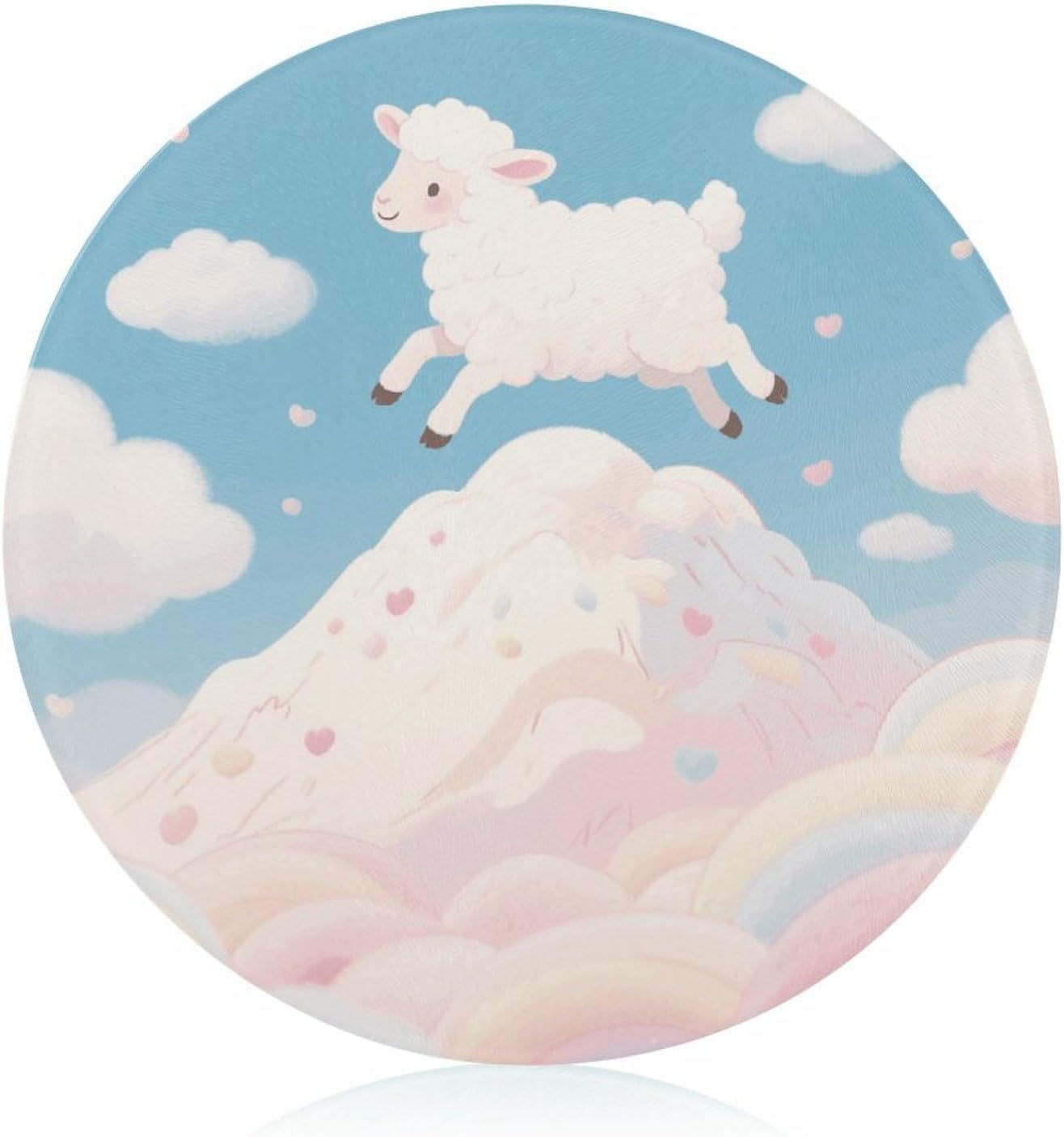 Cloud Sheep Tempered Glass Cutting Board Sturdy Chopping Block Personalized Large Butcher Block Lightweight Round Chopping Mat for Kitchen Non Slip