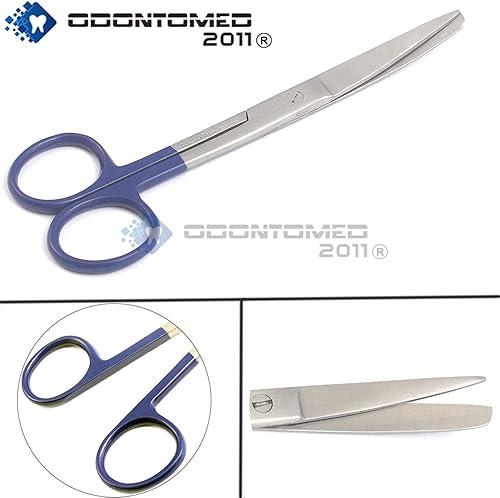 Miniatura 3 de OdontoMed2011® Lote de 8 tijeras de funcionamiento, afiladas/romas, curvas, mango recubierto de color mixto de 5.5 pulgadas