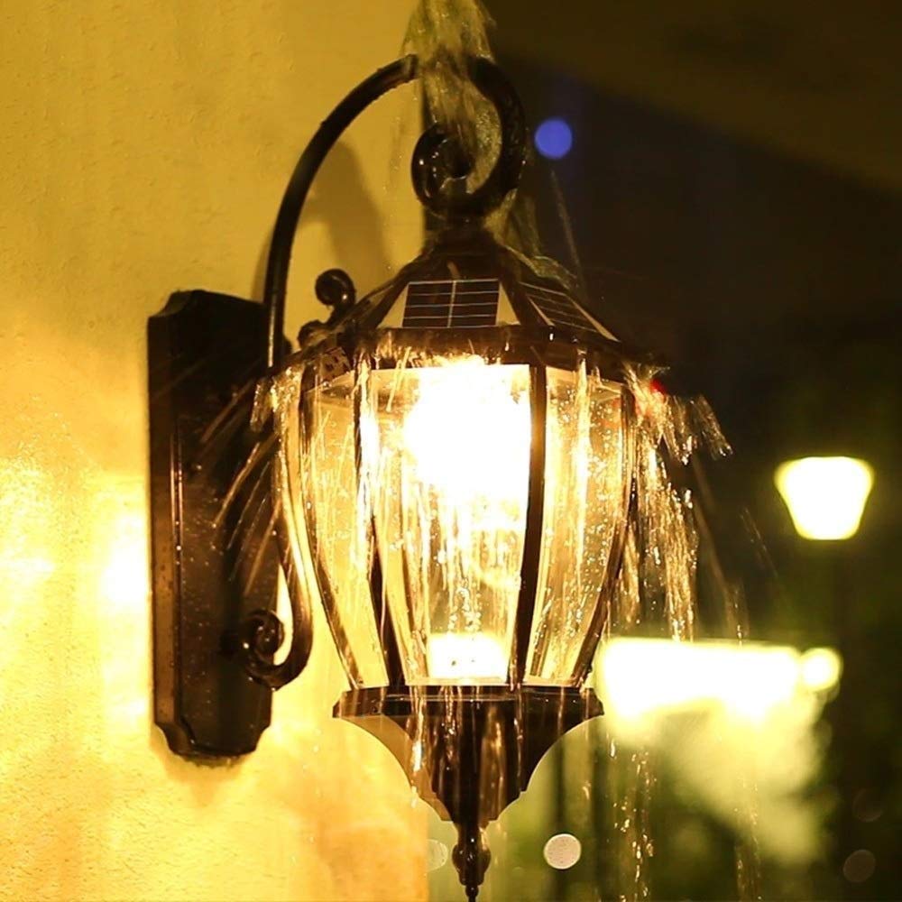 Zewnętrzna wodoodporna solarna lampa ścienna, latarnia LED z aluminiowym i szklanym kloszem – idealna do oświetlenia kinkietu ogrodowego