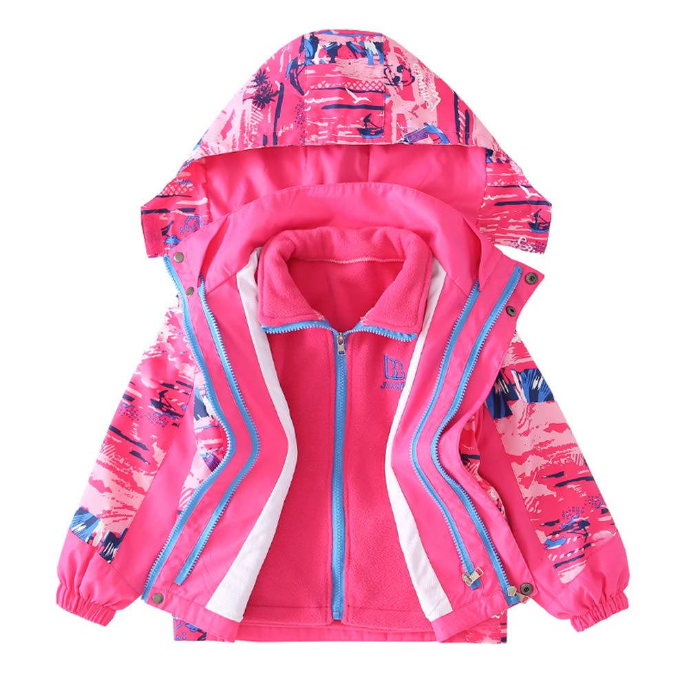 3-in-1 Kinder Mädchen Jacke Outdoorjacke Übergangsjacke Windjacke mit Innere Fleecejacke