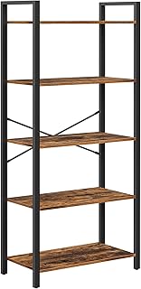 VASAGLE 5 Tier Bookcase Storage Unit with Steel Frame for Living Room, Office, Entryway, Industrial Style, Rustic Brown and Black LLS061B01