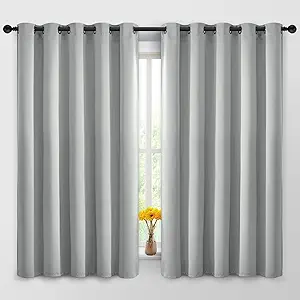 Yakamok Blackout Curtains Room Darkening Thermal Insulated Window Panels,Solid Grommet Top Drapes for Bedroom/Living Room(62Wx63L, Light Grey, 2 Panels)
