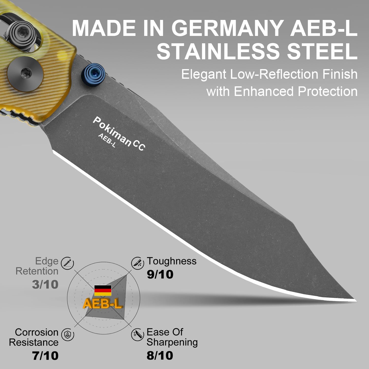 Kizer Pokiman CC Pocket Knife, 3.16" Clip Point AEB-L Blade Folding Knives with Yellow PEI Handle, Thumb Stud EDC Knife for Men Women V3789A3
