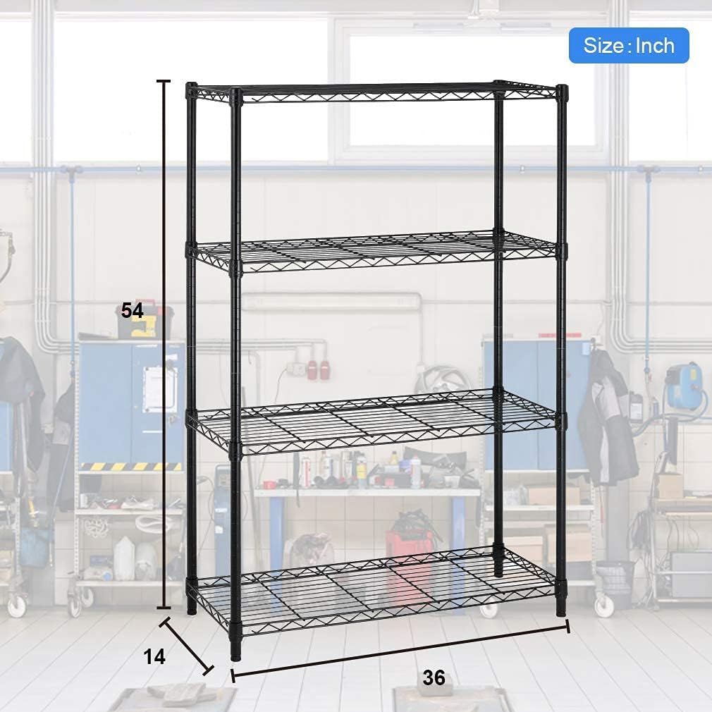 Prоduсt Dеаl 4 Tier Wire Shelving Rack Wire Shelving Unit, Metal Steel Shelves Adjustable Storage Organizer,1000 LBS Capacity, 54 H x 36 W x 14 D, Garage Shelving Rack for Office Kitchen Pantry Black