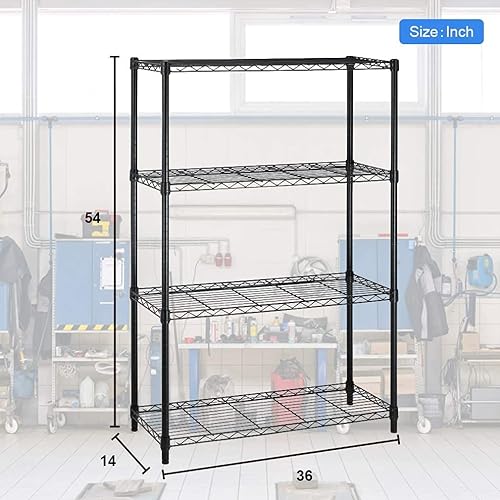 Miniatura 7 de Estantería de alambre de 4 niveles, estantes de acero metálico, organizador de almacenamiento ajustable, capacidad de 1000 libras, 54 pulgadas de
