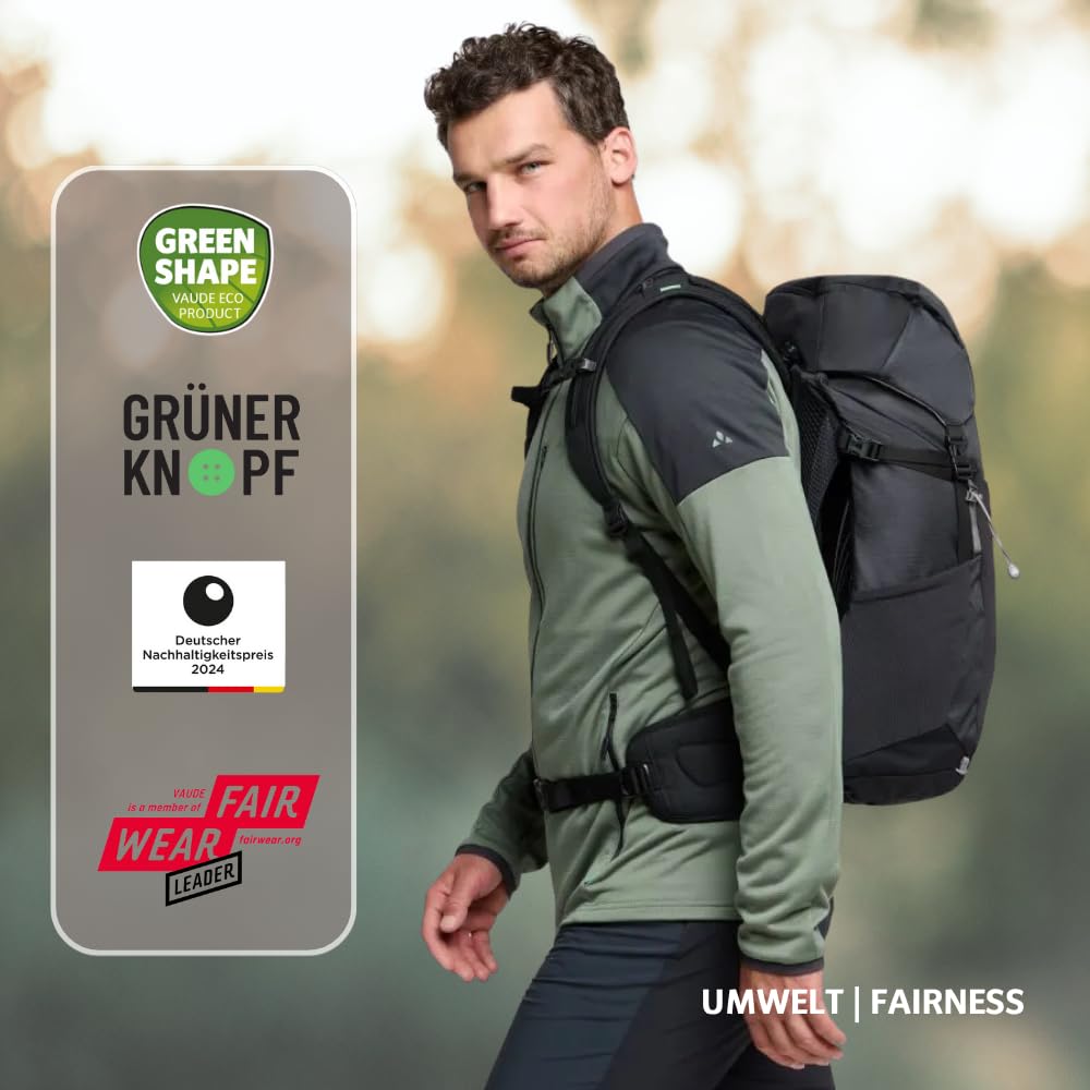 VAUDE Plecak turystyczny dla kobiet i mężczyzn, 24 litry, wentylacja Aeroflex 3D, z paskiem na ramię ErgoShape, pokrowcem przeciwdeszczowym i wykończeniem Eco Finish – na jednodniowe wycieczki