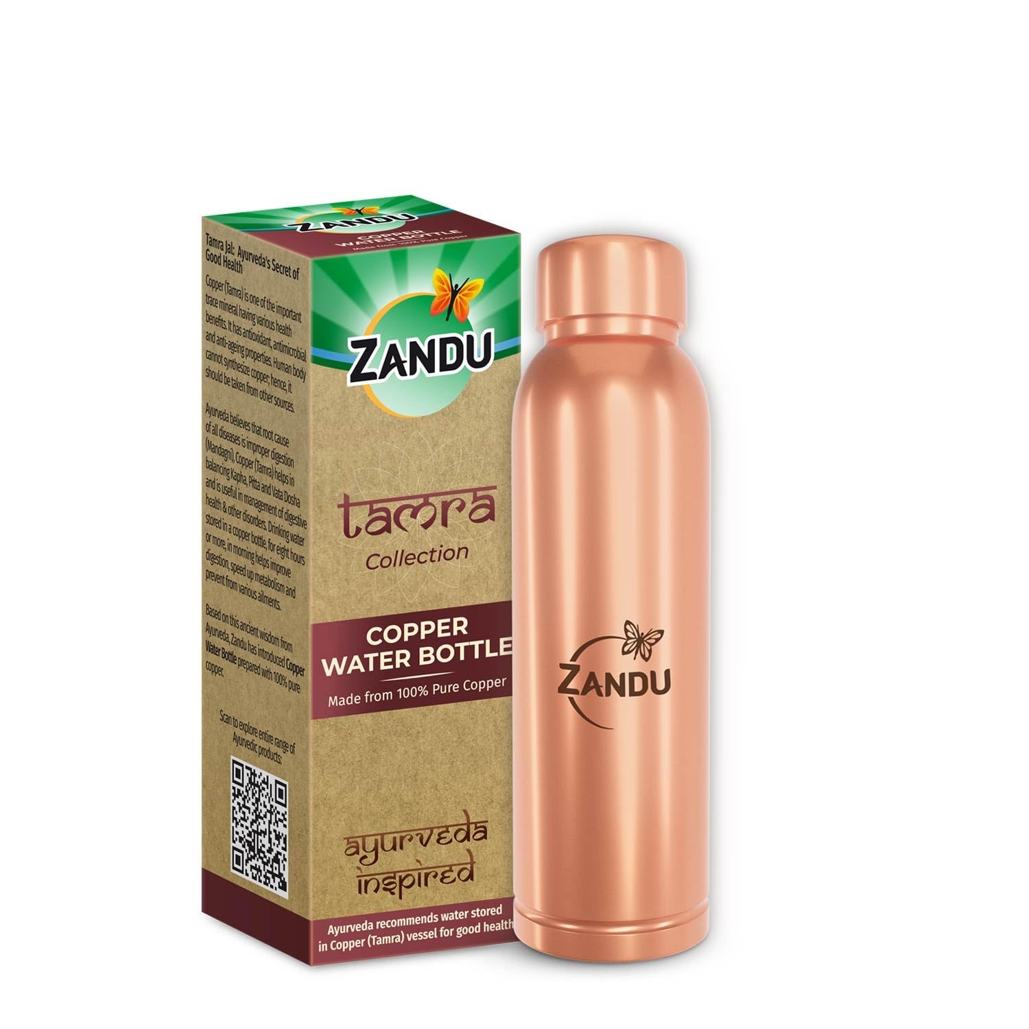 Zandu 950ml Pure Copper Water Bottle – Ayurvedic Health Benefits