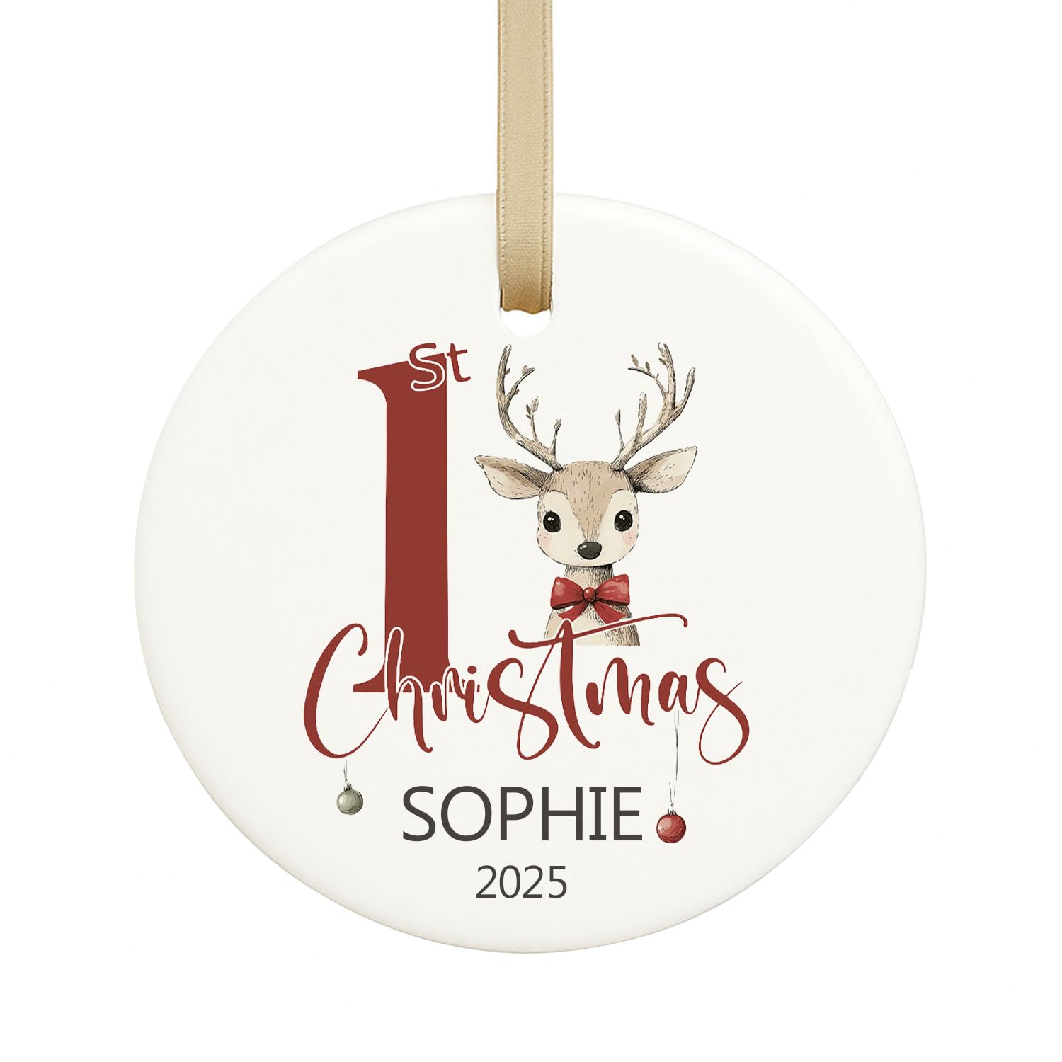 Gutegifts Men's White Personalised Marble First Christmas Ceramic Bauble Custom With Any Name Gift For Newborn Baby Boys/Baby Girls Ornats Hanging Plaque Sign Xmas Tree Deco Keepsake Shower,