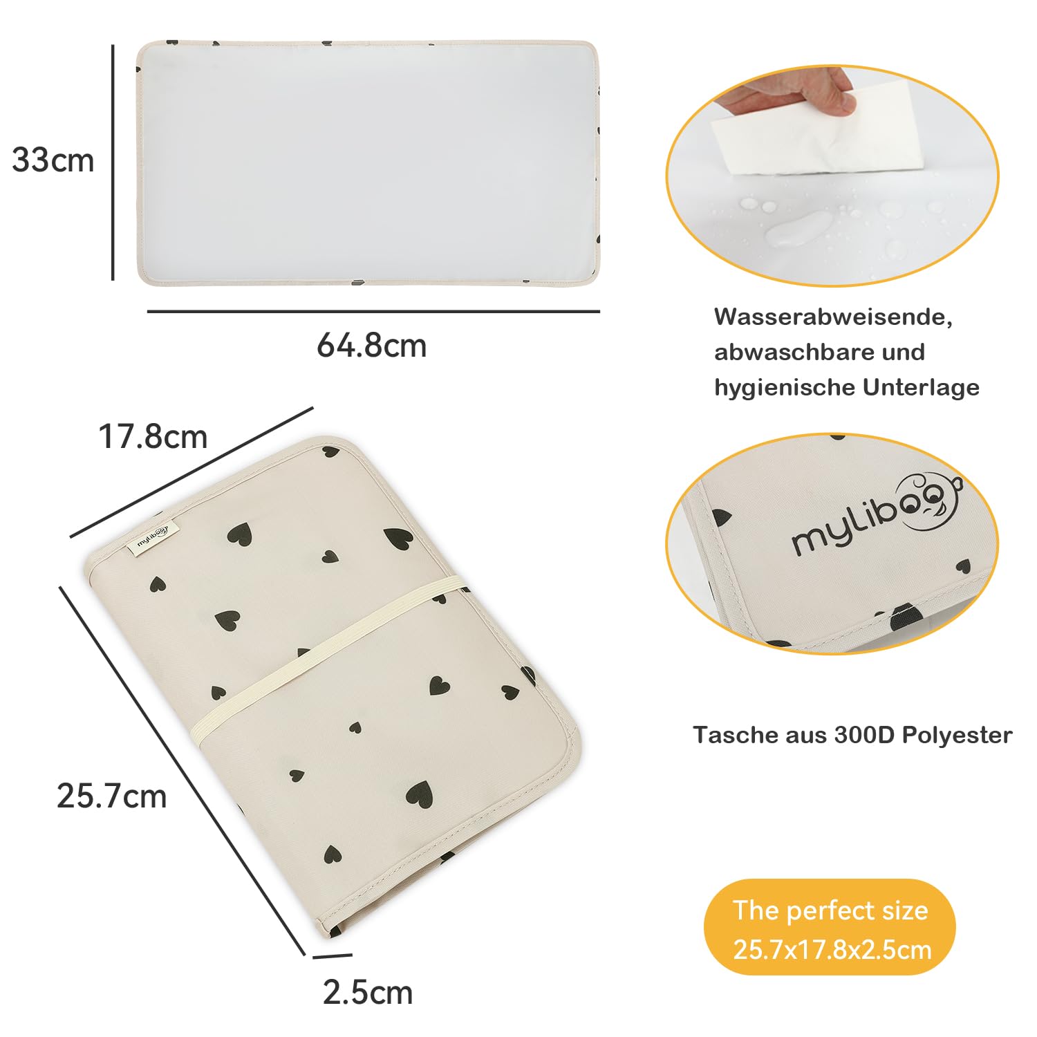 Baby Windeltasche mit Wickelunterlage für Unterwegs, Wickeltasche Organizer,Baby Must Have, Praktisch, Stilvoll, Abwaschbar, Wasserabweisend, Hygienisch, für unterwegs