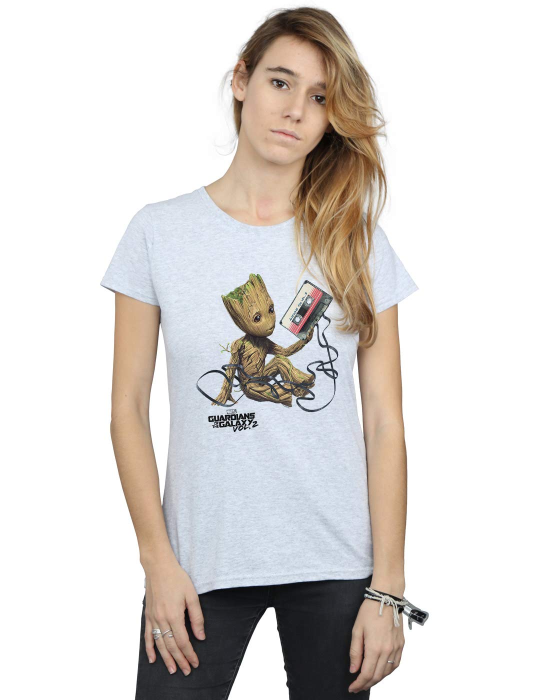 Marvel Women's Grey Guardians Of The Galaxy Groot Tape Cotton T-Shirt In Extra Large