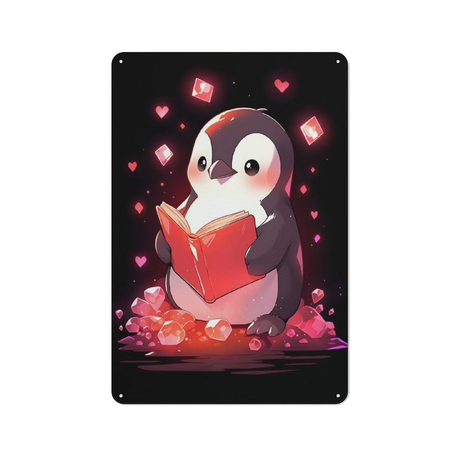 Junmoney Penguin Book Lover For Home Office Or Studio, Retro Tin Wall Plaque 30X20cm, A Housewarming Gift For Creative Workspace Decorators