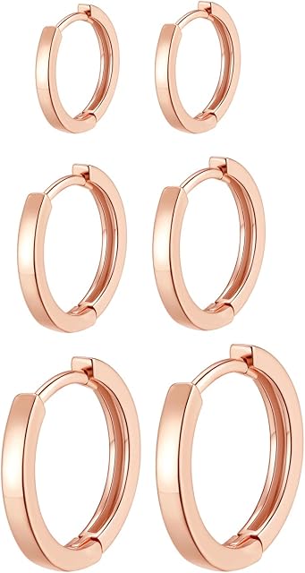 GULICX Silver Hoop Earrings for Women Men Girls, Hypoallergenic 925 Sterling Silver Unisex Small Sleeper Hoops Huggie Cartilage hinged Helix Earrings Set (8/10/12mm), Color:Silver/gold/Rose Gold