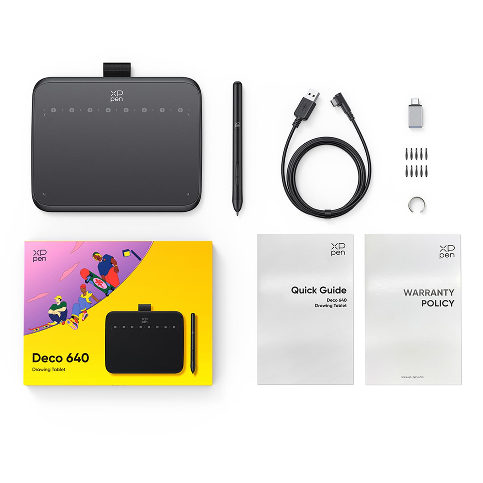 XPPen Deco 640 Grafiktablett, 16K Druckstufen, 6x4 Zoll, Zeichnen Tablet mit 8 Tastenkombinationen, für OSU Signature Drafting