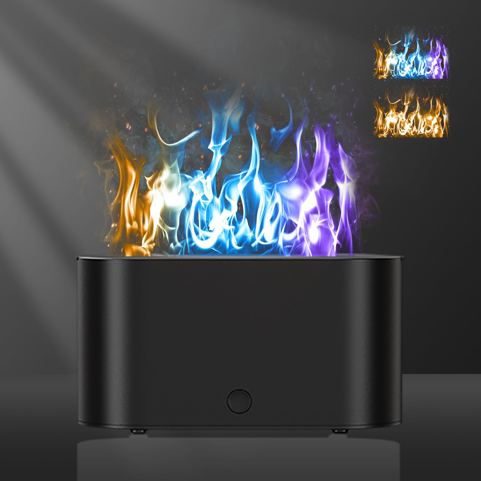 Essential Oil Diffuser, Portable Small Mini 7-Colors Fire Flame Aromatherapy Diffuser, Ultrasonic Cool Mist Humidifier,130ml One Button Control Scent Aroma Diffuser(Black)