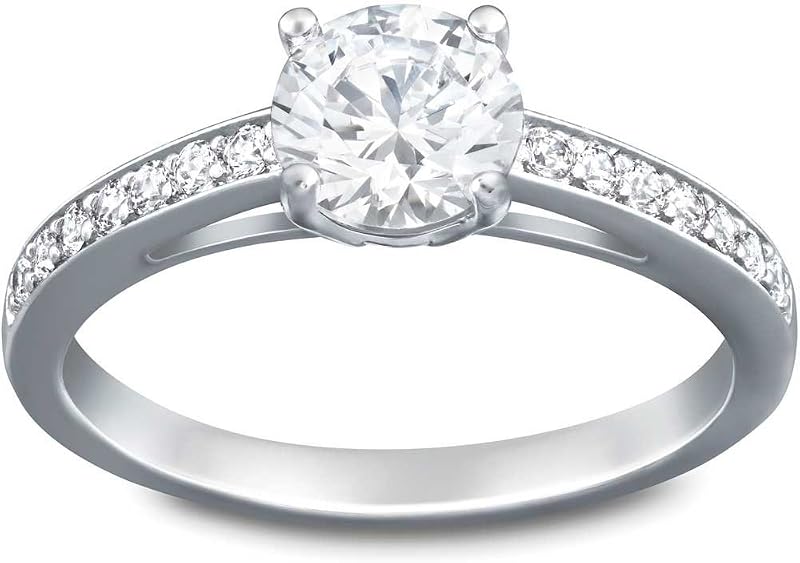 Colección de joyas de anillos redondos Attract, acabado en rodio, cristales transparentes