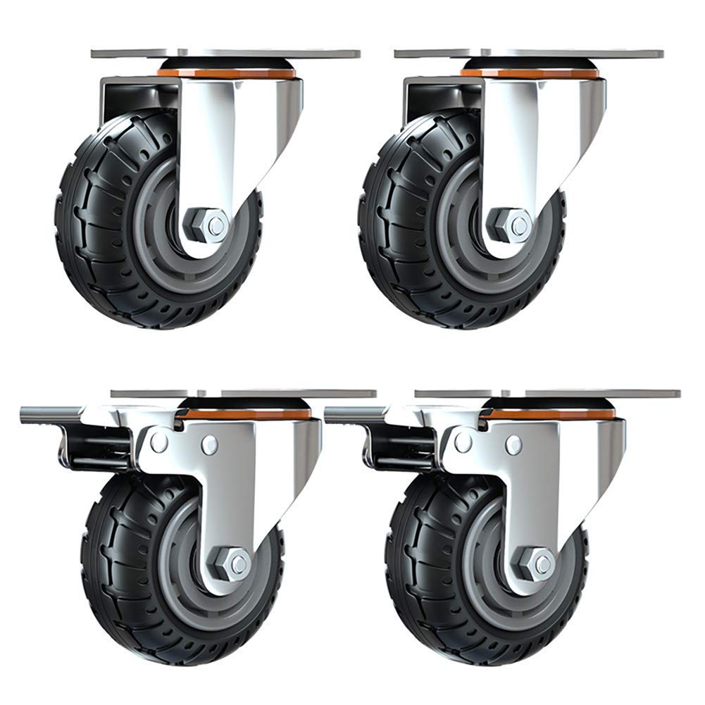 Heavy Dutyers Transporteurs industriels de 3 pouces / 4 pouces Roues en caoutchouc silencieuses pivotantes universelles de 75 mm / 100 mm avec meubles de frein Équipement à double support 56