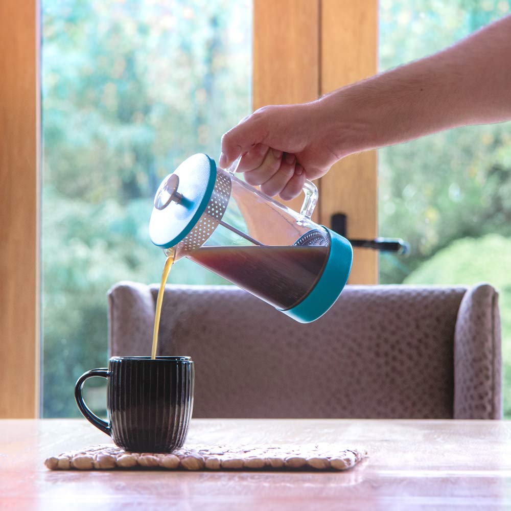 Barista & Co Core Cafetière à piston française – Passoire à thé et café sans plastique avec gobelet en verre borosilicate, filtre en métal et base en acier amovible – Infuseur manuel à thé et café