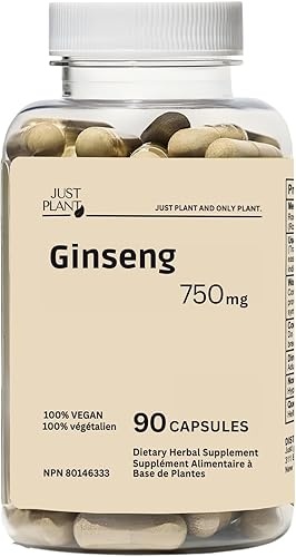Cápsulas de extracto de raíz de ginseng de 750 mg, 90 cápsulas veganas, energía natural, apoyo cognitivo y refuerzo inmunológico, sin gluten