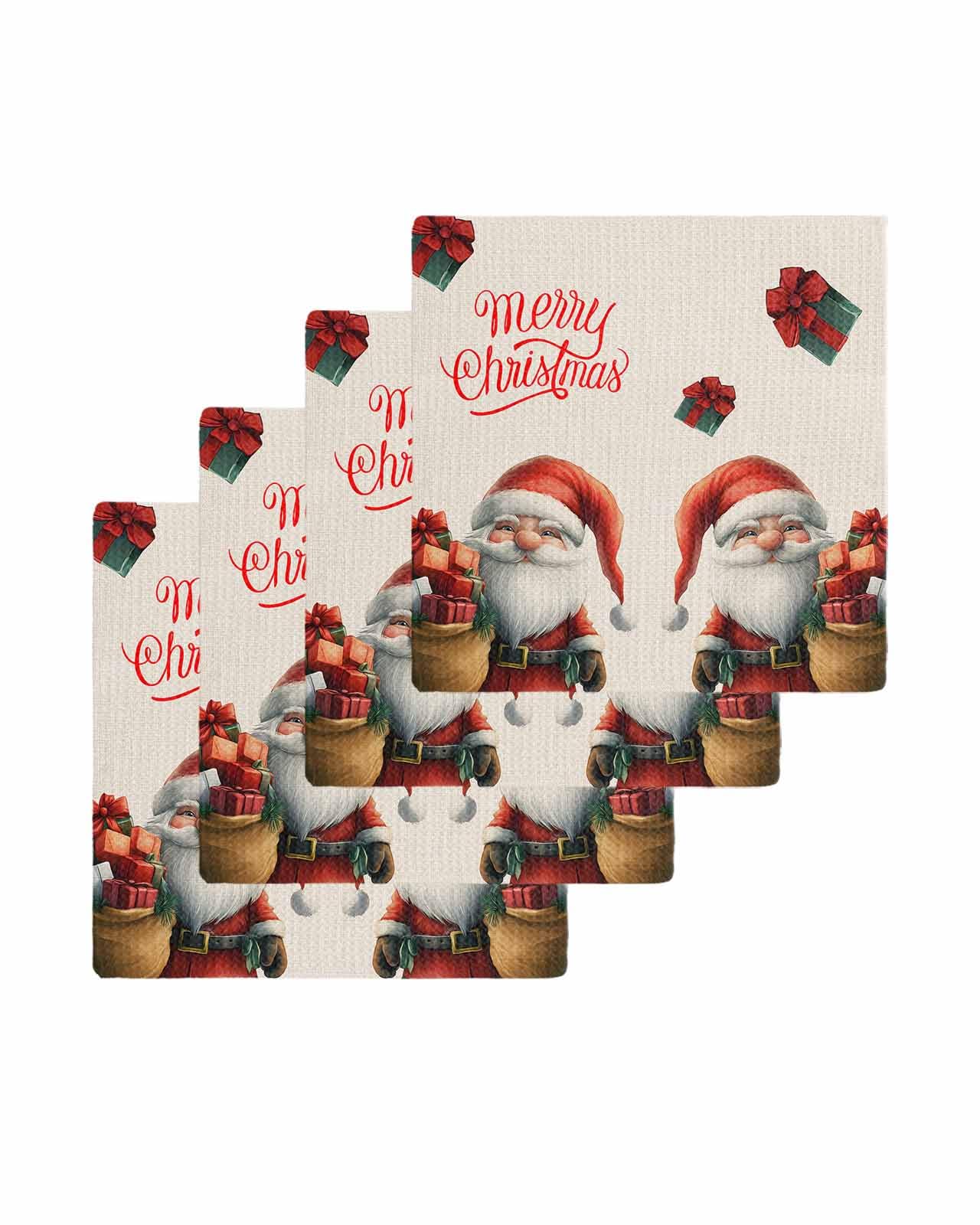 Hokiten Christmas Waffle Kitchen Towels Dishcloths, Xmas Gnomes Red Botanical Red Green Rustic Absorbent Dish Towels | Hand Towels for Bathroom/Bar, 12 x 12 Inch, 4 Pcs