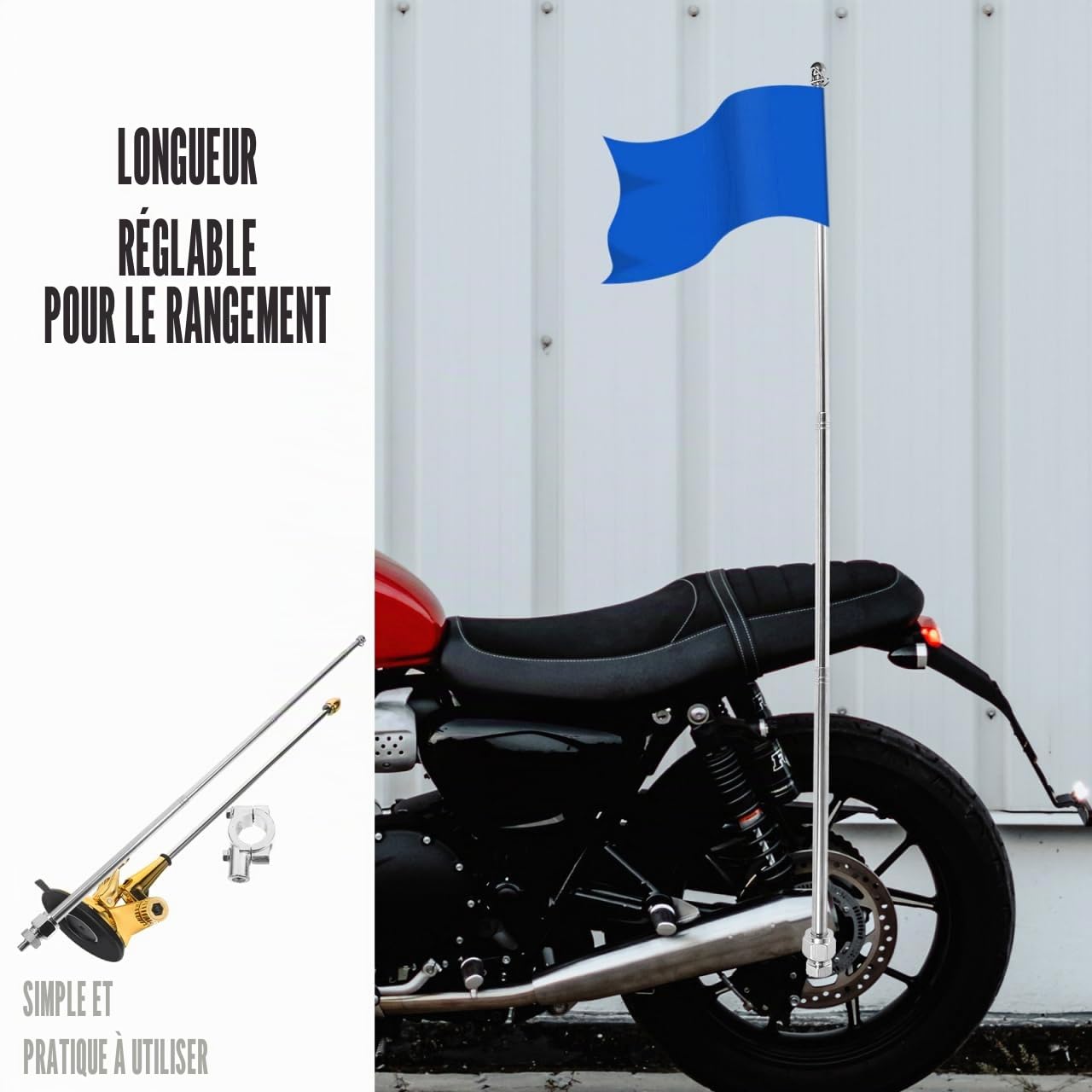 Angoily Mât de Drapeau de Mât de Drapeau Réglable 47 Pouces Rétractables Supports de Drapeau de pour Porte-Bagages VTT Vélo de Route Offroad Accessoires