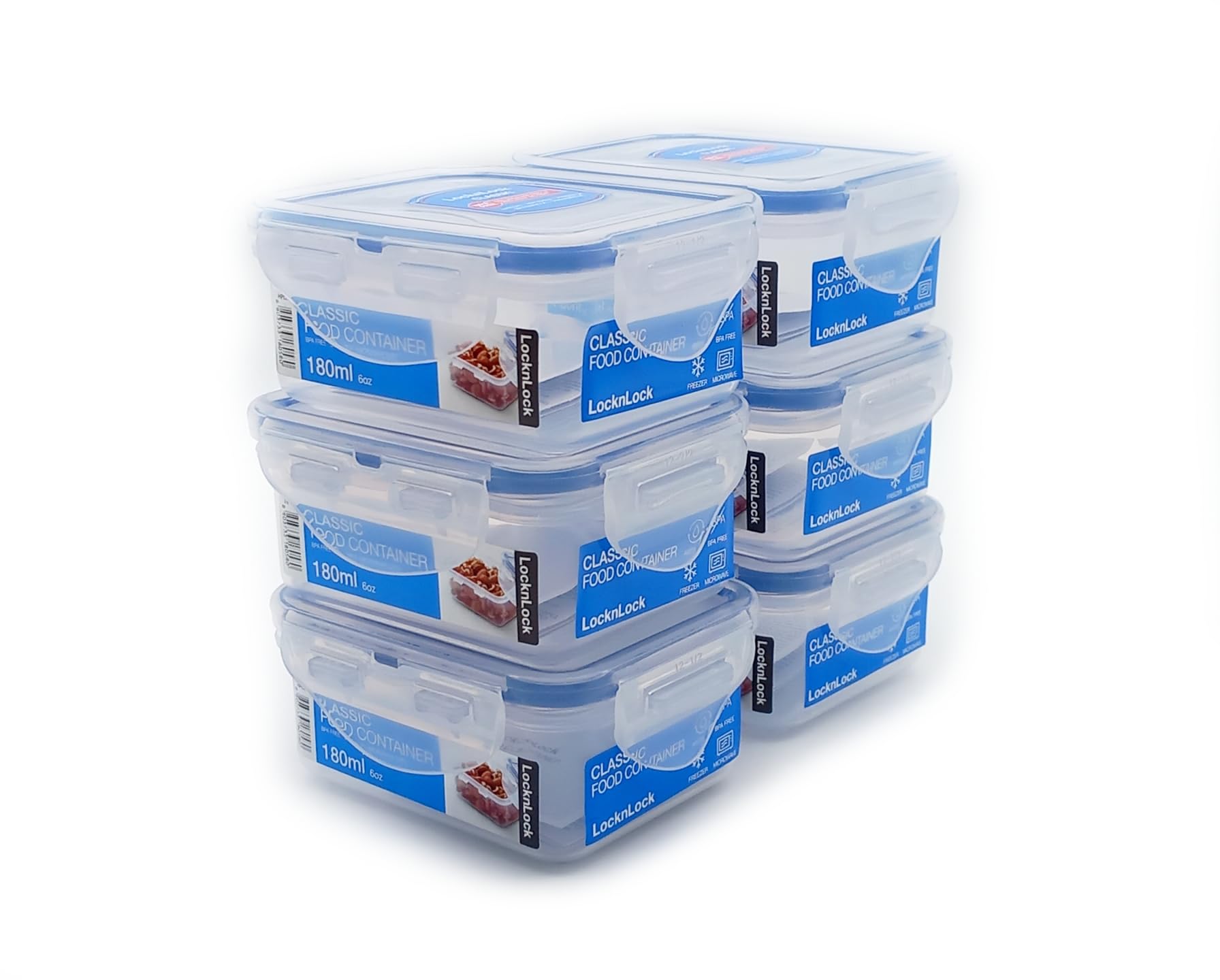 6 x Lock & Lock Rect 180ml Food Container HPL805