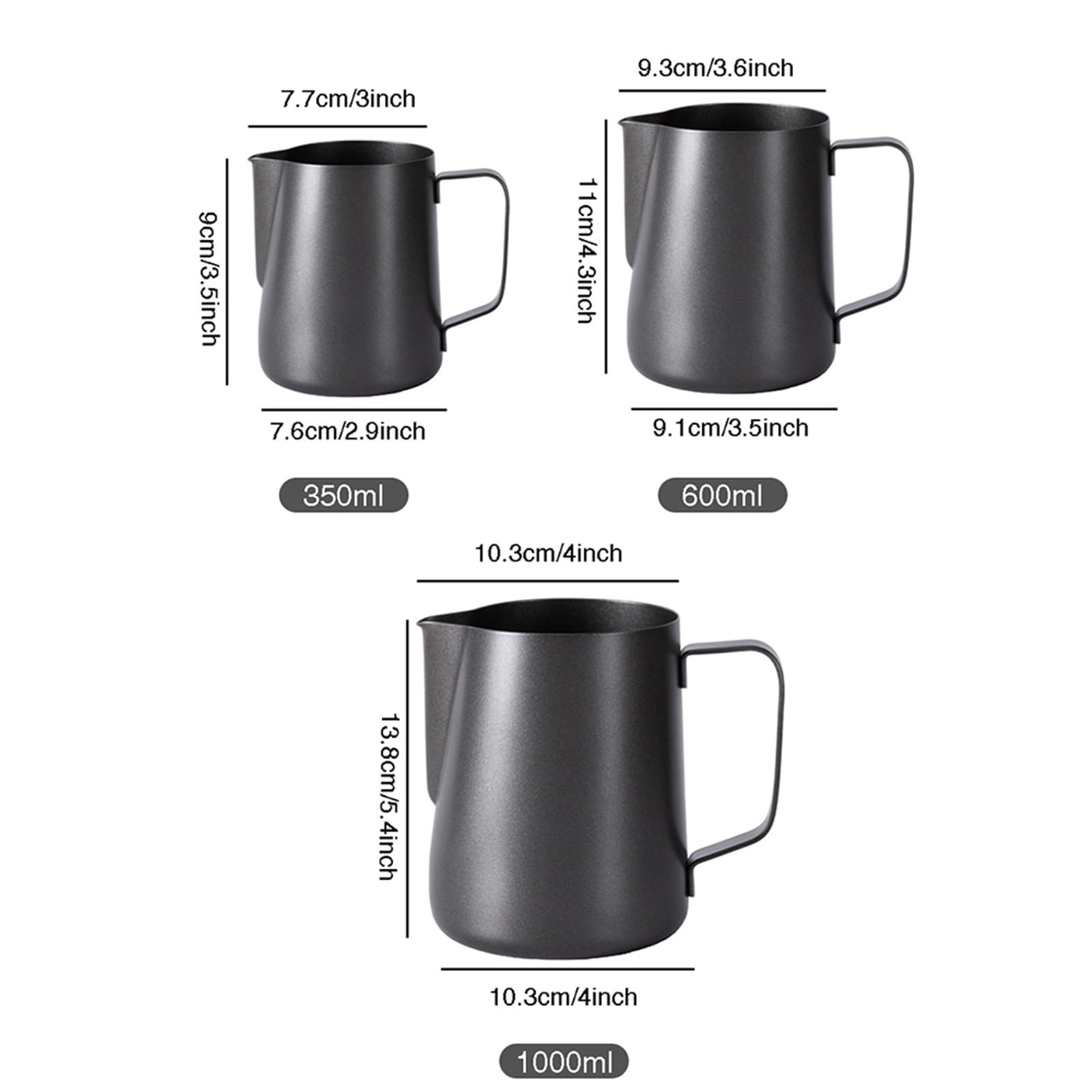 Jarra for espumar leche, 2 uds., jarra de café expreso, artesanal Barista, Latte, acero inoxidable Para café(600ml-black)