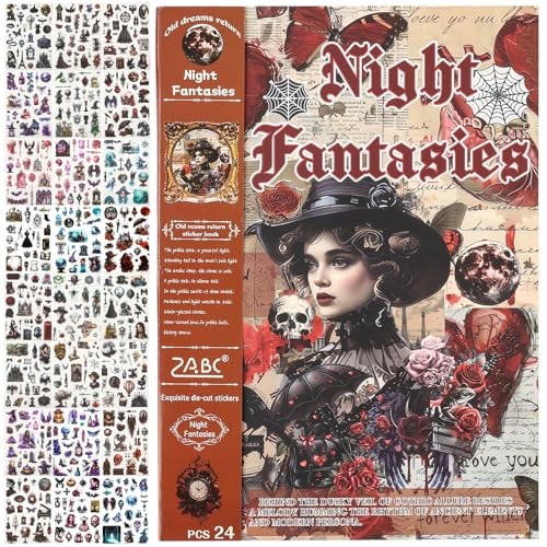 Auguro Scrapbook Stickers Book 24 Sheets 480 Halloween Stickers Pre-Cut Washi Stickers for Journaling Witch Sticker Gothic Sticker for Scrapbooking