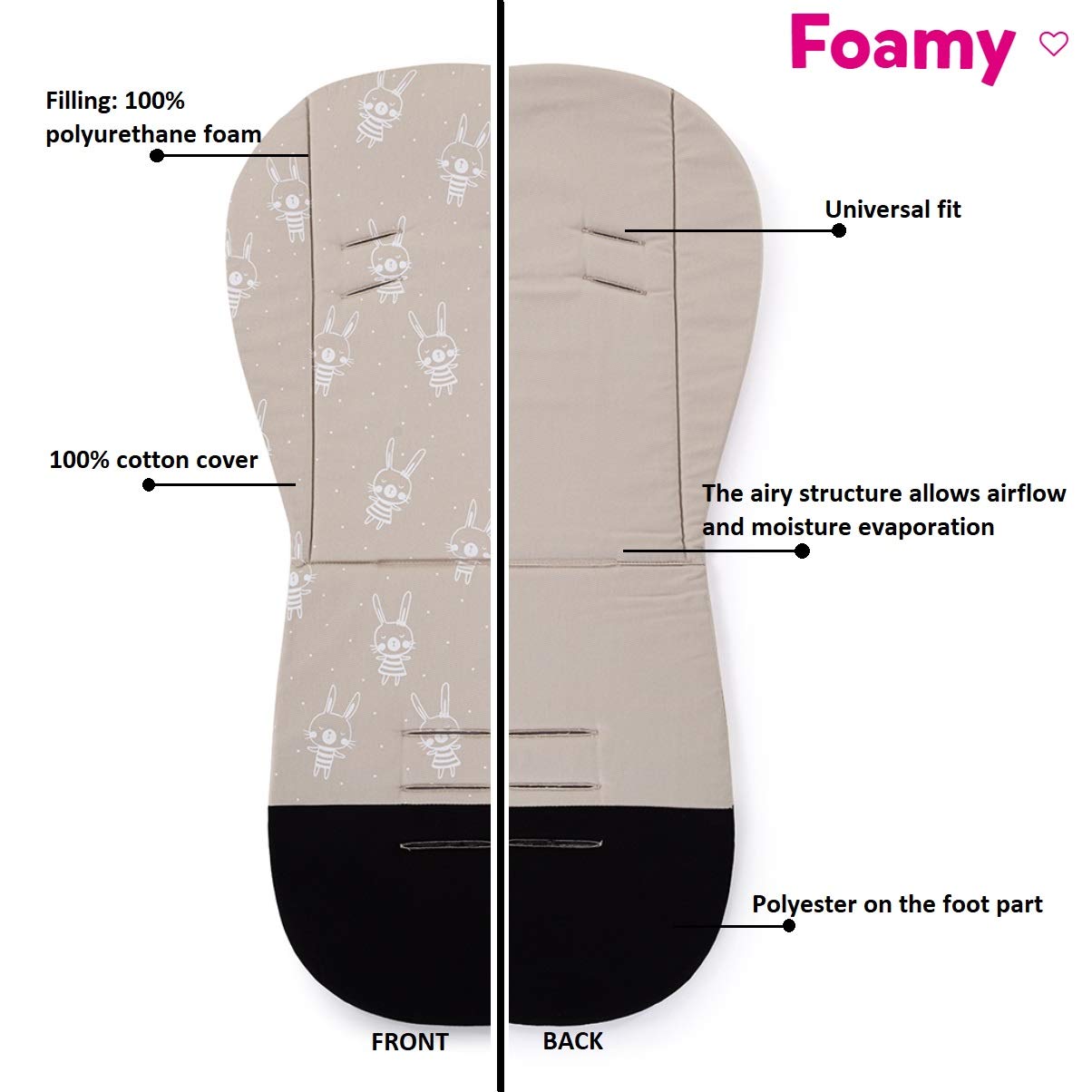Petite&Mars Foamy * Memory Foam liner * Coprisedile universale per passeggino, carrozzina, passeggino, antiurto. Cotone (antracite Dino)