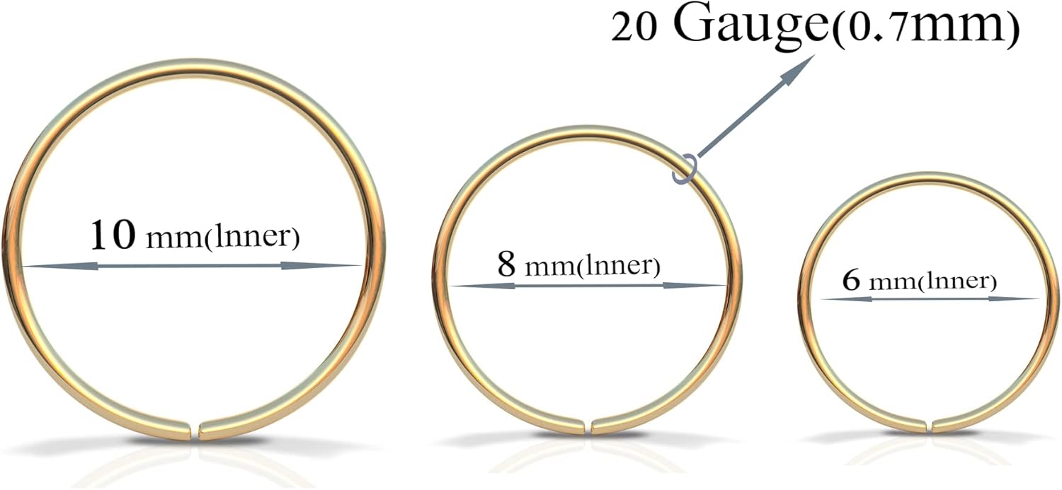 14k Gold Hoop Earrings Set – 20G Small Gold Huggie Hoops for Cartilage Helix Tragus Nose – 10mm 8mm 6mm Minimalist Hoop Earrings for Women & Men – 3 Pack Lightweight Gold Piercing Jewelry - Image 3