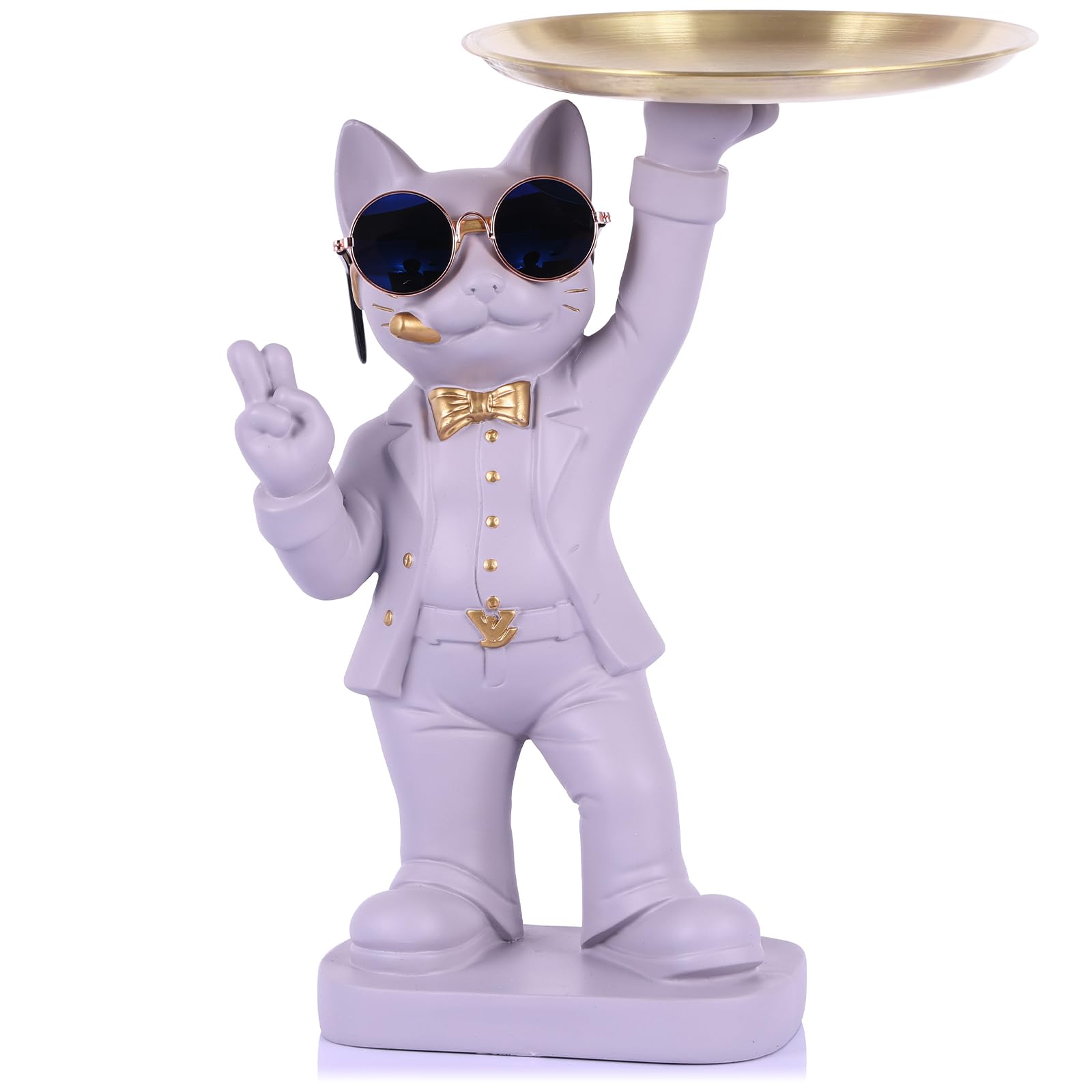 LINYTHER Cat Candy Bowl Fun Cat Statue with Tray Decor, Animal Key Holder Tray for Entryway Table, Modern Cat Storage Butler Hippo Bulldog Cool Statues