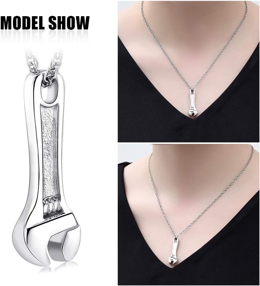 shajwo Wrench Urn Necklace for Ashes for Women Men Human Ashes Stainless Steel Hammer Cremation Jewelry for Ashes Pendant - Image 3