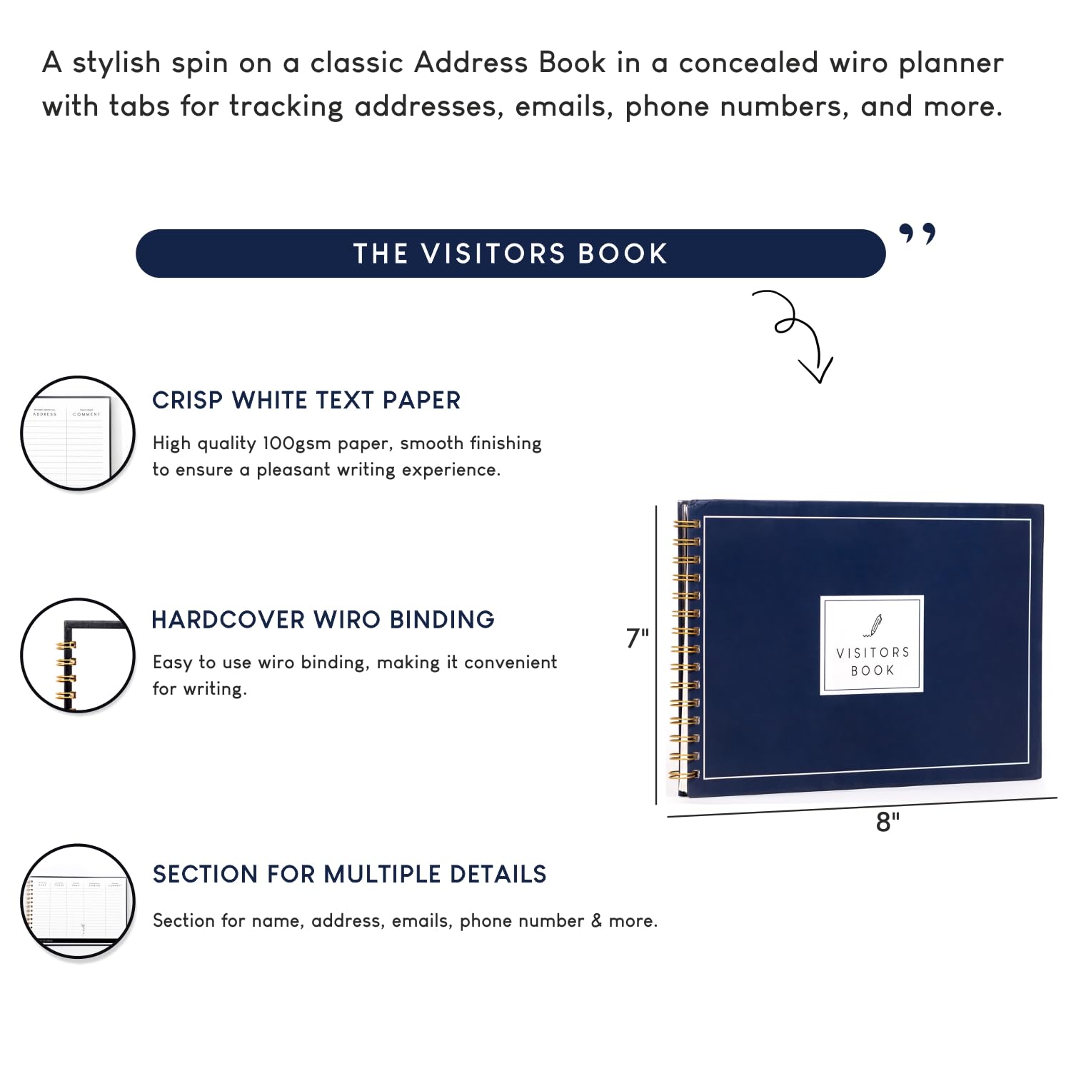 CHAARPAI Visitor Book β 8 x 12 Inches | Wiro Bound Guest Register for Hotels, Offices, Exhibitions, Boutiques & Business Use | Medium Size Visitor Log Book for Reception & Front Desk 2