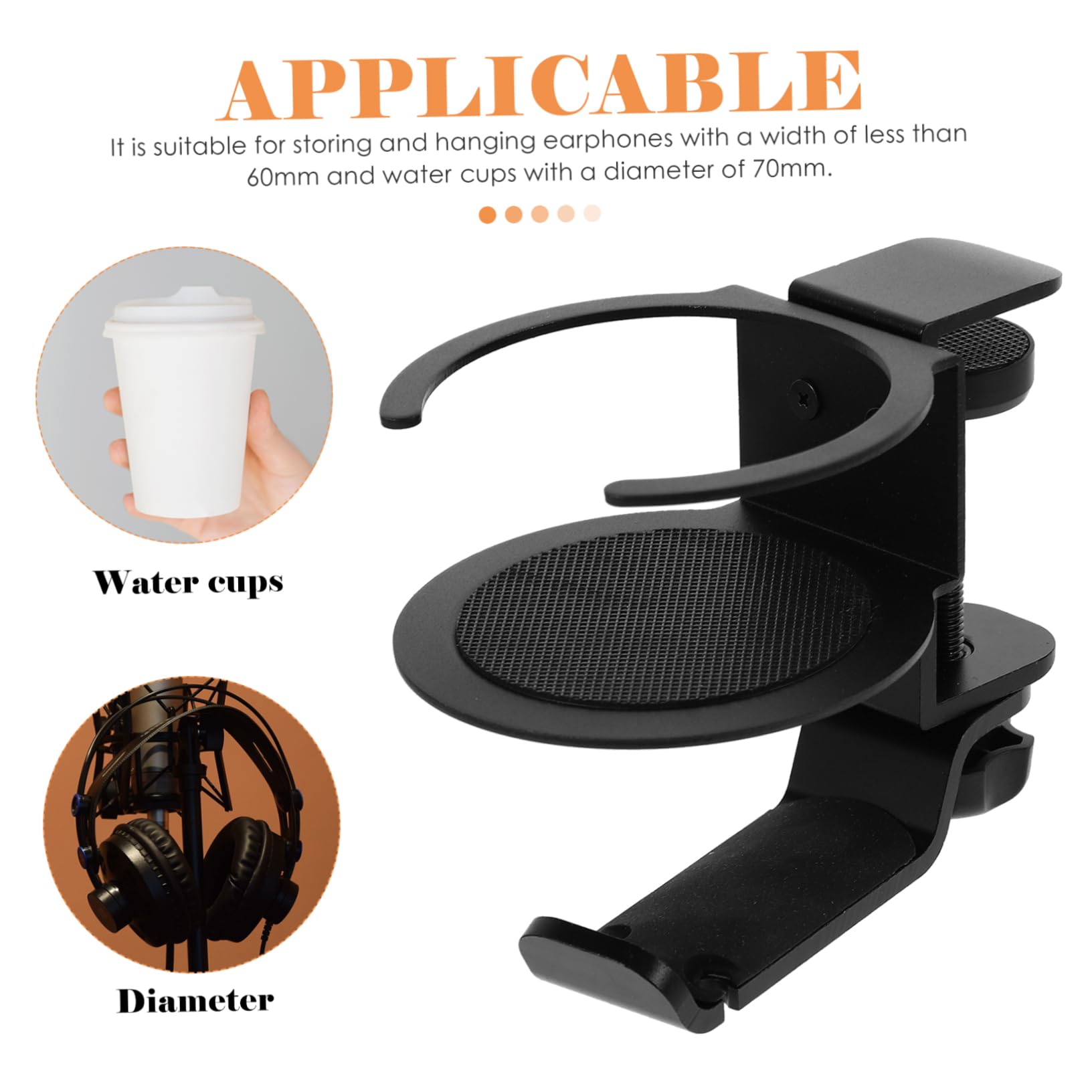 SHOWERORO Colgador De Auriculares Grados Negro para Pc De Soporte para Auriculares Portavasos para Escritorio Accesorios para Pc