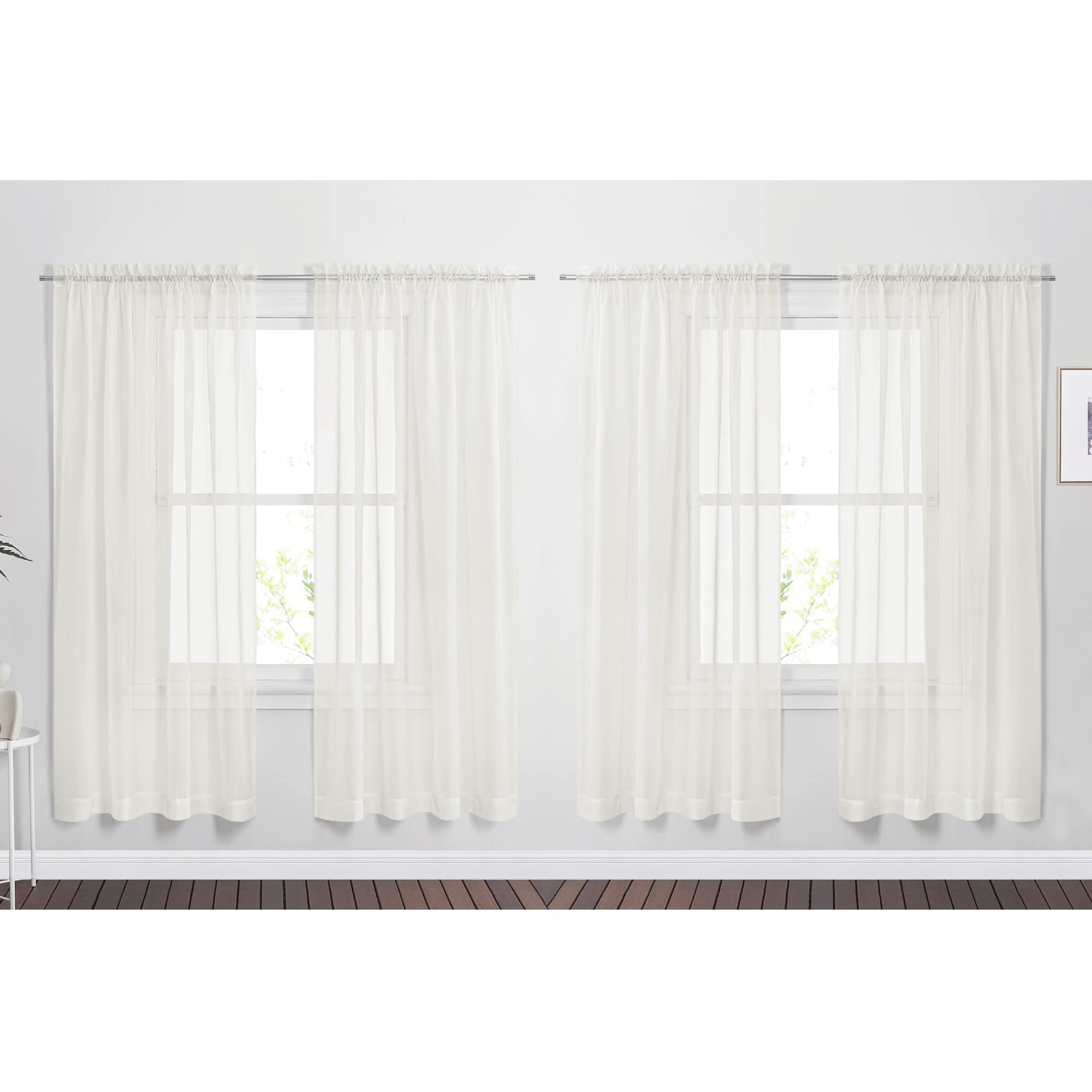 NICETOWN Beige Sheer Curtains 72 Inch Long, Breathable Soft Light Filtering Drapes with Airy Tulle Voile Fabric for Living Room/Nursery/Bedroom, 60" W x 72" L Inches, 4 Panels Set
