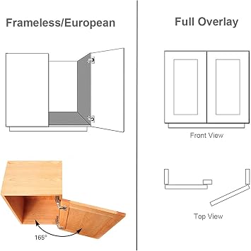 165 Degree Full Overlay 35mm Hinges with Hydraulic Damper for Kitchen Cabinet Cupboard Wardrobe Door Metal Soft Close Hinge with Cushioning and Buffering Pack of 4