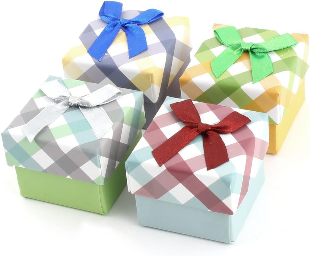 Ruilogod Stripe Pattern Gift Square Shaped Bowknot Decor Jewelry Paper Case Box 4pcs (id: 552 9de 888 1dc bf6