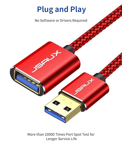 Miniatura 5 de JSAUX Paquete de 2 cables de extensión USB 30 de 33 pies  33 pies tipo A macho a hembra cable extensor USB de nailon trenzado compatible con cámara