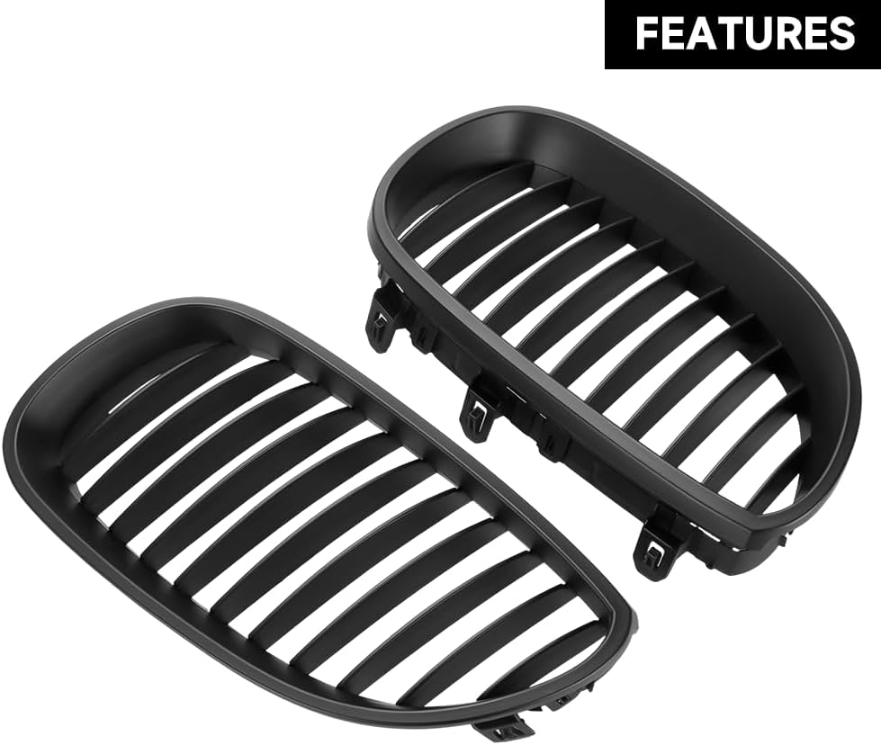 2PCS Front Kidney Grille Grill for BMW E60 / E61 / 5 Series 2003-2009 | for BMW 525i / 530i 2003-2007 | 528i 2008-2009 | 530xi 2006-2007 | 4 Door Sedan | Matte Black