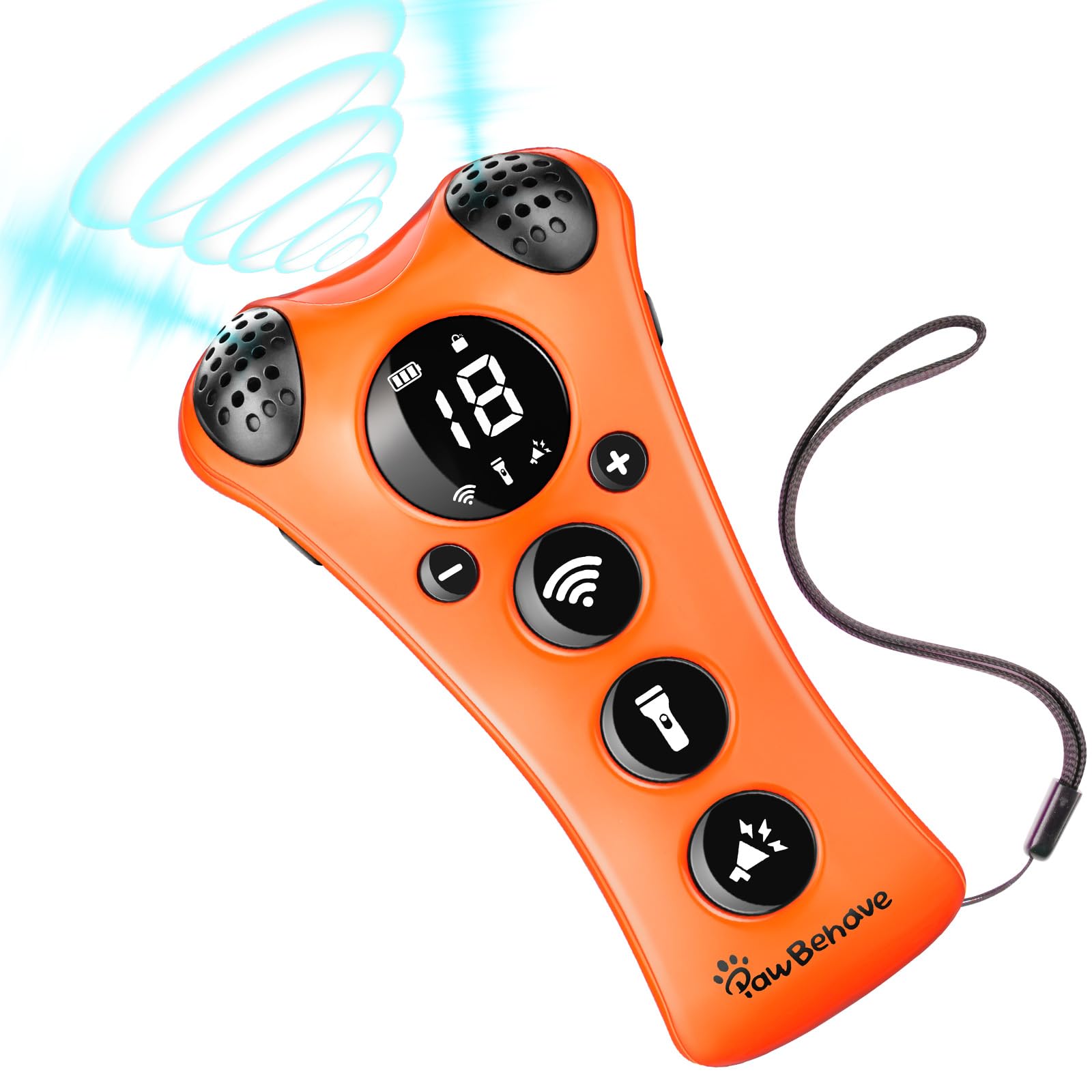 PawBehave Adjustable Ultrasonic Dog Trainer – World's First Variable Frequency Pet Behavior Corrector with 10 Level Ultra Sound, 18 Dog Whistles, Anti-Bark Flashlight, Humane Dog Deterrent (Orange)
