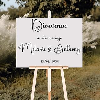 Stickers Autocollants Personnalisé Panneau Mariage - Panneau Bienvenue - Mariage - Baptême - Anniversaire - 30 polices - Taille au Choix - 19 Couleurs