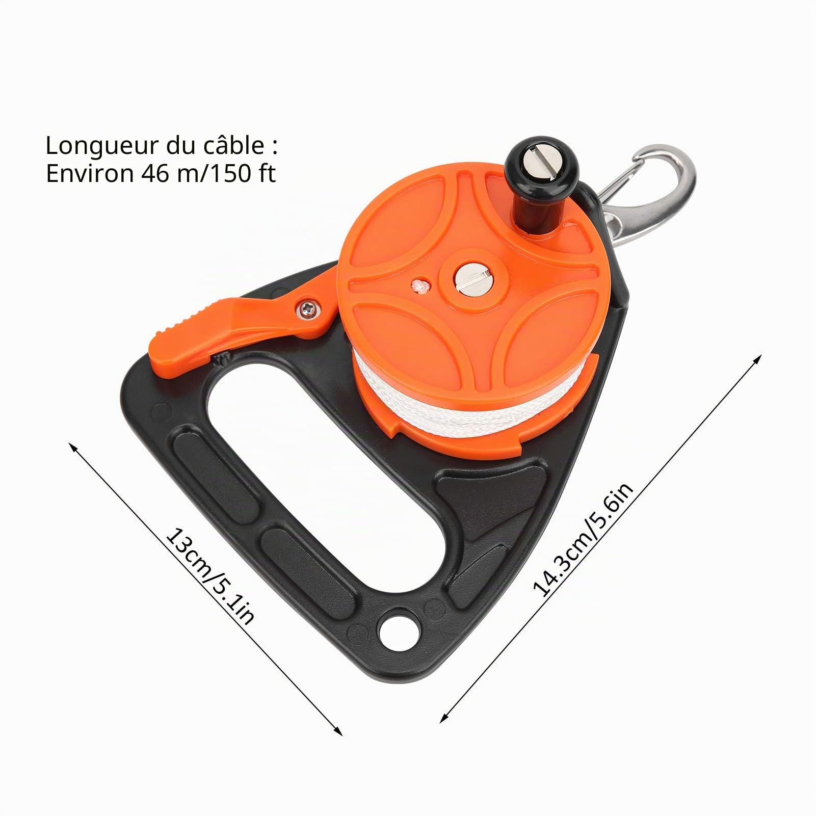 Bobine de Ligne de Plongée avec Poignée, Position de la Carte, Combinaison de Corde PP, équipement de Plongée (150 pieds) (Orange)